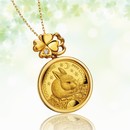 ＜幸せのうさぎと四つ葉のクローバー金貨＞純金コイン宝飾ペンダント