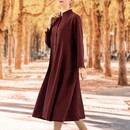「スリムに見える魔法の服」ワインレッドクラッシィ　　ゆったりＡラインワンピース